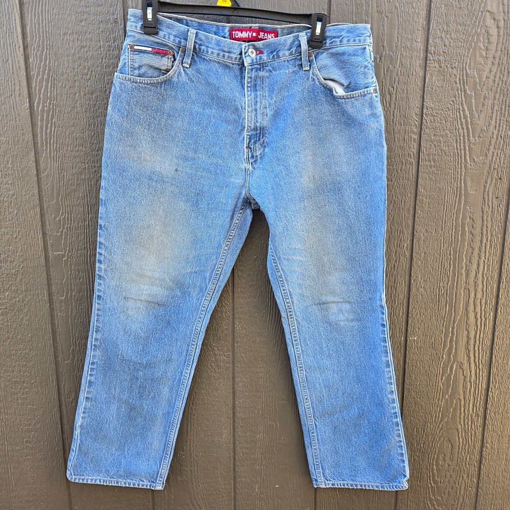 Vintage Tommy Hilfiger Jeans Mens 38 30 Light Wash Straight Leg Denim Jeans